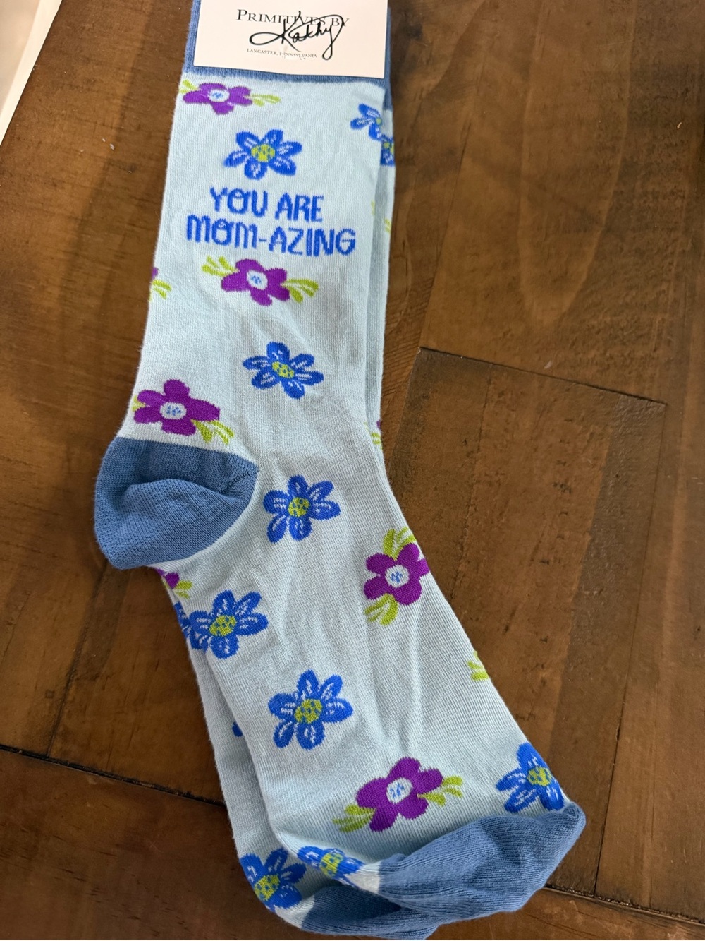 Women's "You Are Mom-Azing" Crew Socks new blue floral socks